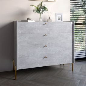 Комод із 4 шухлядами LION Wood із золотими ніжками 100х90х45 см Бетон (LION-042958)