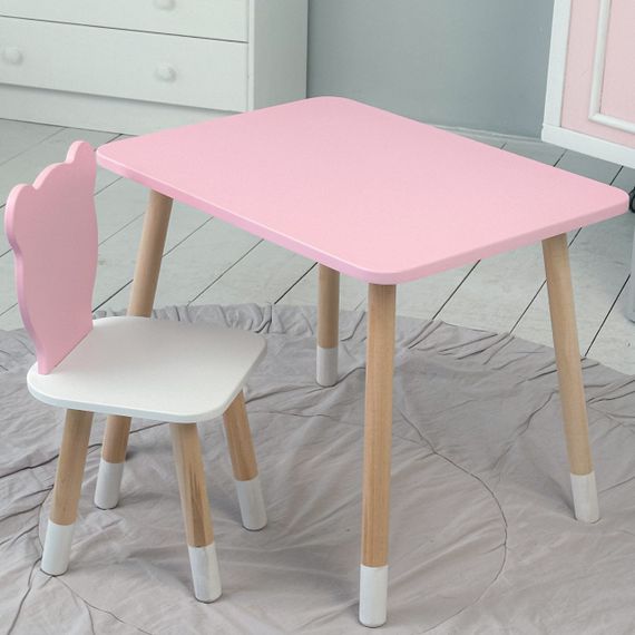 Дитячий  прямокутний стіл і стільчик ведмежа з білим сидінням. Столик рожевий дитячий | Зображення 5
