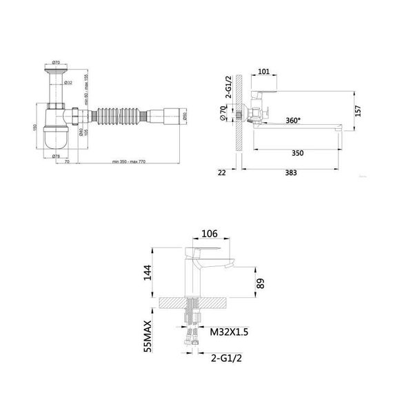 Комплект для Ванної Latwa: Змішувач для раковини LDLAT001CRM45412 + Змішувач для Ванної LDLAT005CRM45415 | Зображення 1
