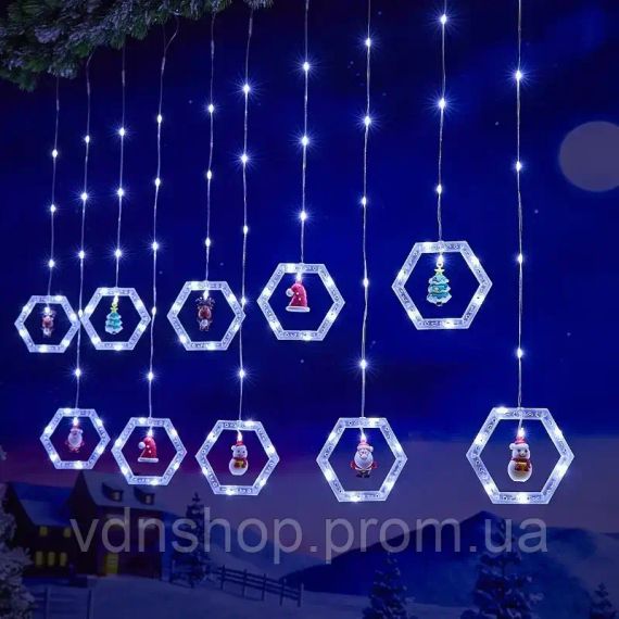 Анімована гірлянда штора / Шестигранний новорічний декор Різдвяний AND SF-48 | Зображення 2