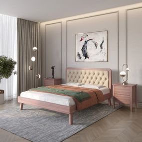 Полуторне дерев'яне ліжко Mebigrand Токіо Горіх лісовий/Аляска 23 (Бежевий) 120х190 см (MBG-4824)