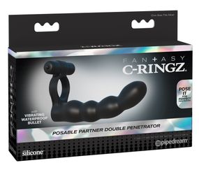 Насадка на член для подвійного проникнення з віброкільцем Posable Partner Double Penetrator Sex Aura