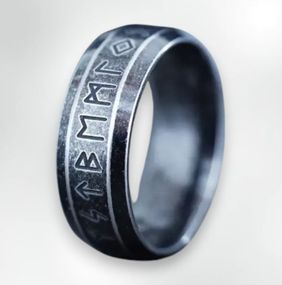 Вінтажна чорна каблучка з рунами скандинавський амулет для чоловіків розмір 19