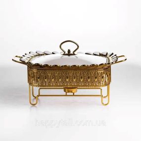 Мармитница фарфоровая Tiffany 1 л квадратная на металлической подставке 28х23х7 см SX42-1