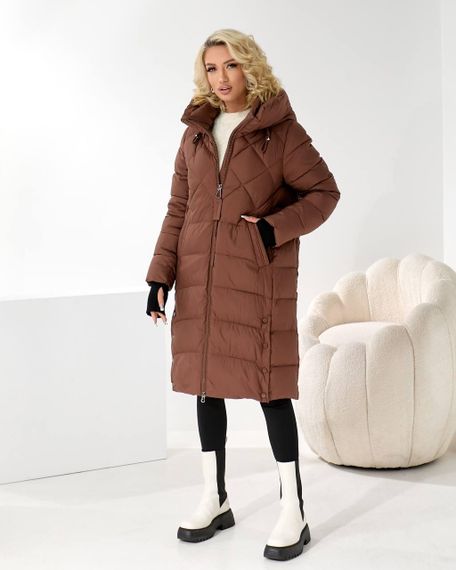 Коричневе зимове пальто колір шоколад преміум якості | Зображення 1