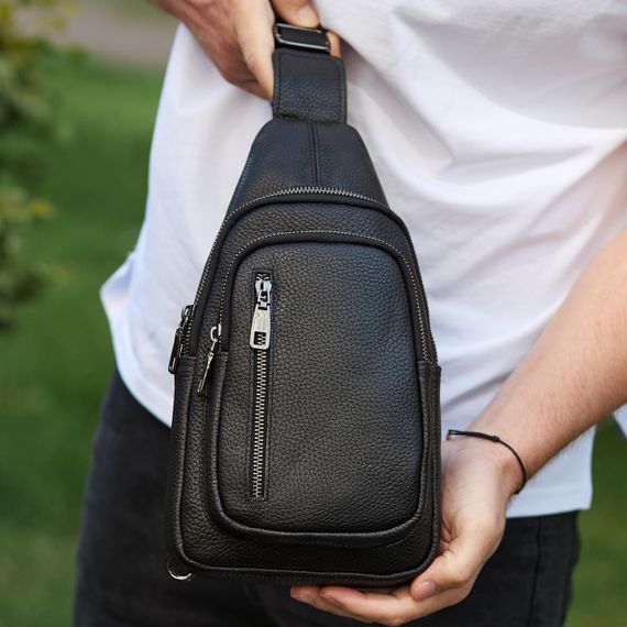 Сумка-слінг чоловіча чорна через плече з натуральної шкіри TIDING BAG 32545