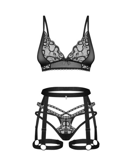 Комплект Obsessive Blomentis 3-pcs set, M/L, м’який ліф, стрінги зі стрепами, пояс із гартерами sexstyle | Зображення 2