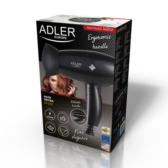 Фен для волосся Adler AD 2251, 1400 Вт, складна ручка, дорожній, концентратор | Зображення 9
