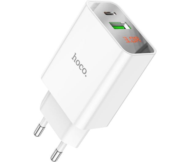 Зарядний пристрій Hoco C100A USB QC3.0 / Type-C (PD) 20W швидка зарядка з дисплеєм - White