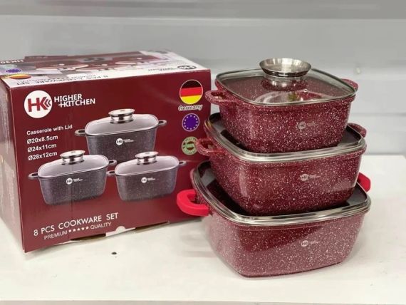 Набір квадратних каструль із гранітним покриттям Higher kitchen НК-302 Червоний
