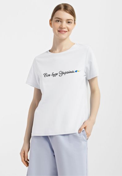 Футболка жіноча біла з принтом "Все буде Україна", 2XL
