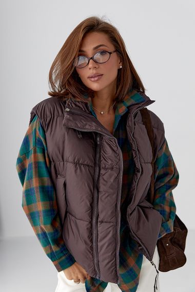 Жіноча тепла подовжена жилетка - темно-коричневий цвет, M (є розміри) | Зображення 4