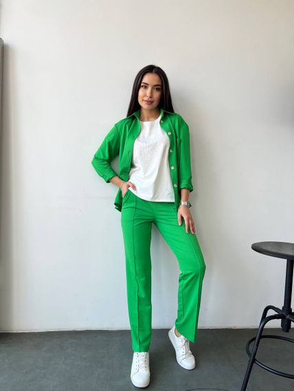 Женский костюм тройка рубашка+футболка+брюки трикотажный NB23007 размер 42/44 цвет зеленый | Зображення 3