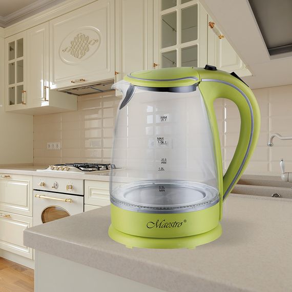 Електрочайник скляний Maestro MR-064-GREEN, 1.7 л, 2000 Вт, з підсвіткою | Зображення 1