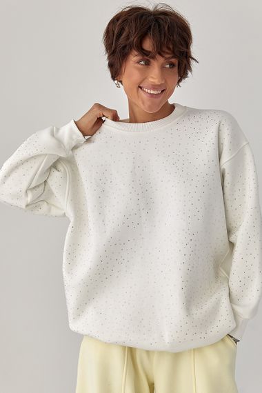 Теплий світшот із термостразами - молочний цвет, L (є розміри)