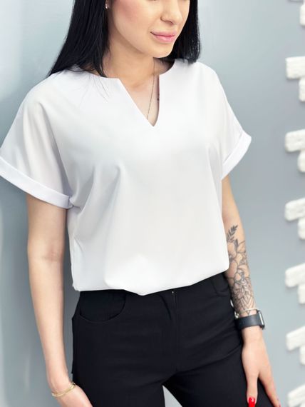 Женская летняя легкая блузка софт с коротким рукавом GF4713 цвет белый, размер 42/44 | Зображення 1