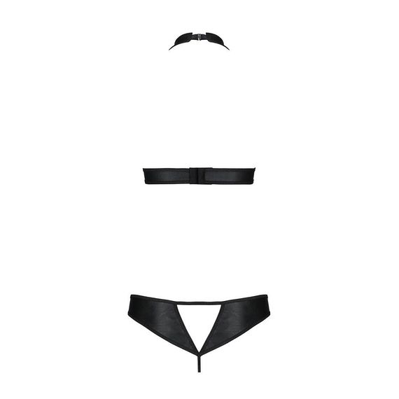 Комплект: відкритий топ та трусики з екошкіри з люверсами Malwia Set with Open Bra black L/XL — Pass, L/XL | Зображення 3