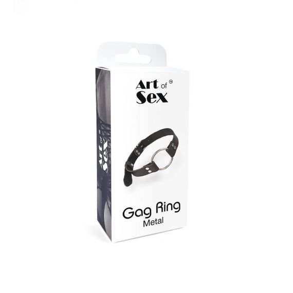 Кляп металеве кільце на ременях Art of Sex – Gag Ring Metal, чорний, натуральна шкіра sexstyle | Зображення 3