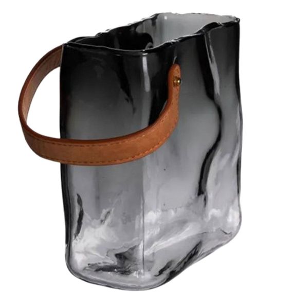 Скляна ваза сумочка з ручкою 16×8×18.5 (см) декоративна Сірий HP-19-156-2 | Зображення 4