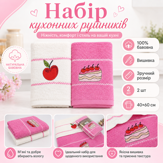 Набор кухонных полотенец 40х60 см комплект хлопковых полотенец для кухни полотенца для посуды набор 2 штуки | Зображення 1