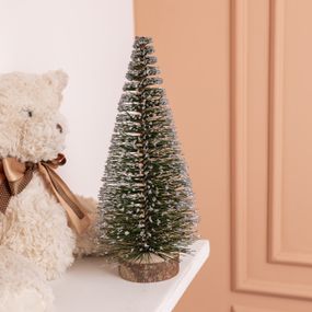 Новорічна настільна ялинка засніжена Стріла 25 см на дерев'яній підставці SOK-М-12-1
