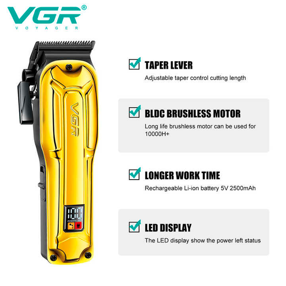 Акумуляторна машинка для стрижки VGR V-138 GOLD, 4 насадки, 7000 RPM, 2500 mAh, LED дисплей | Зображення 3