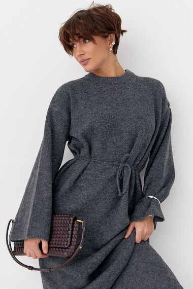 Довга в'язана вільна сукня - сірий цвет, ONE SIZE (є розміри) | Зображення 2