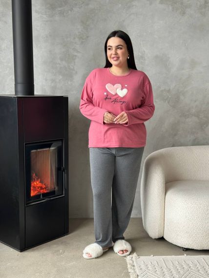 Рожева м'яка піжамка з сердечками PLUS SIZE з мікрофлісу | Зображення 2
