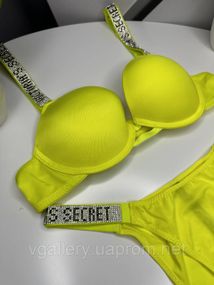 Жіночий комплект спідньої білизни Victoria's Secret зі стразами великих розмірів (85Д-90Д) Жовтий, 80C