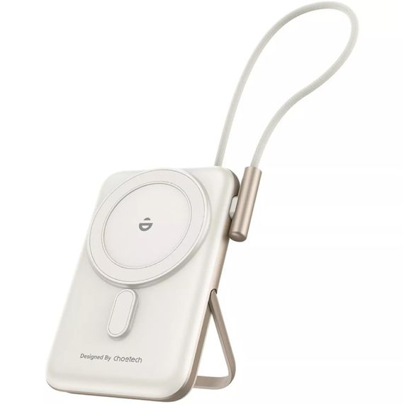 УМБ Choetech Magnetic Wireless 10000mAh 20W PD USB-C In/Out, Qi-15W,buid-in cabel White | Зображення 2