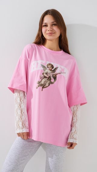 Лонгслів з принтом жіночий LAWA P-WT02312 S/M Рожевий shop (2000999529191)