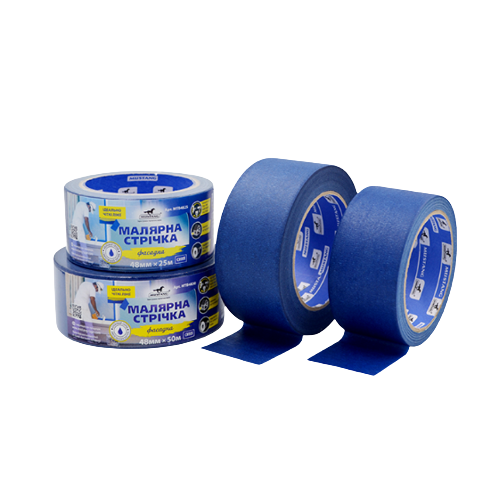 Стрічка малярна 48мм*25м 48мкм фасадна синя Мустанг