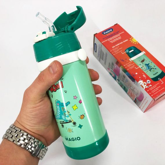 Дитячий вакуумний термос Magio MG-1049M з нержавіючої сталі 350 мл, Термос для чаю помповий | Зображення 1