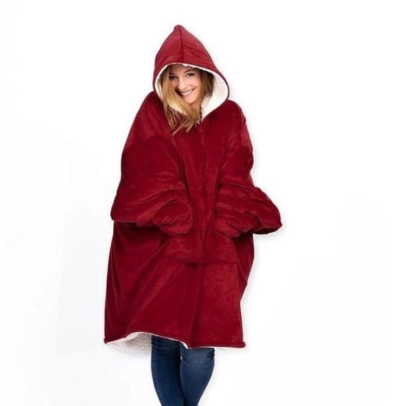 Плед толстовка с капюшоном и рукавами Huggle Hoodie оверсайз. JW-661 Цвет: красный | Зображення 4