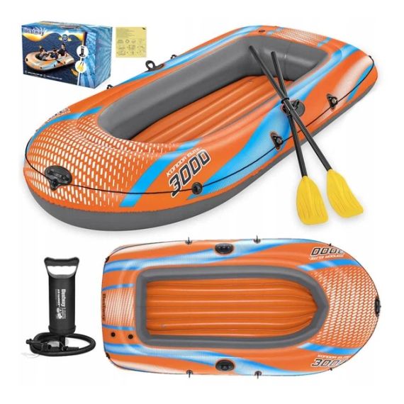 Надувная двухместная лодка с веслами и насосом 246x122 см, Bestway 61145