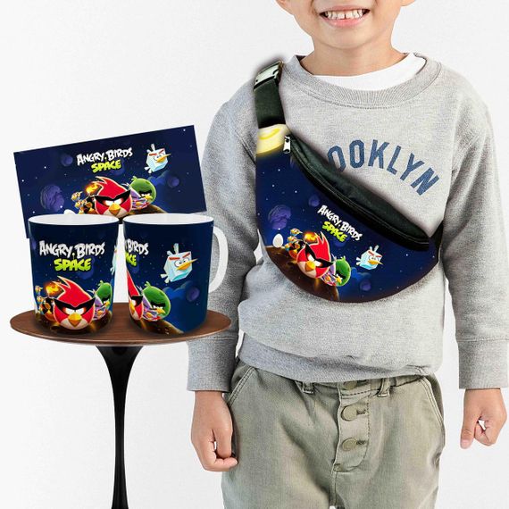 Набір: дитяча сумка-бананка+кружка Енгрі Бердс 32х15см, бананка для хлопчика через плече на подарунок (01028)