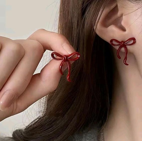 Сережки "сейлор мун" с бантиками, сережки с бордовыми бантиками, сережки бантики красные, серьги, серёжки | Зображення 2