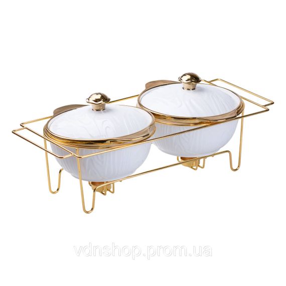 Марміт порцелянаовий на 2 секції по 1.5 л на металевій підставці 51×23×18 см HP1040 | Зображення 2