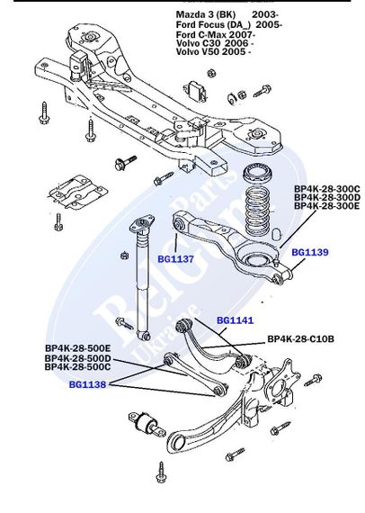 Сайлентблок важеля заднього ззовні Mazda 3 Ford Focus Volvo C30 36.5x12x35.2x45 під пружину  BG1139