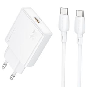 МЗП Borofone BN23 Wish PD20W (1USB-C) + кабель Type-C to Type-C White