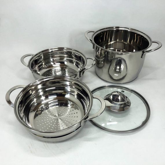 Кастрюля пароварка-мантоварка LB-1863C с нержавеющей стали с стеклянной крышкой XE-382 4,7 л | Зображення 9