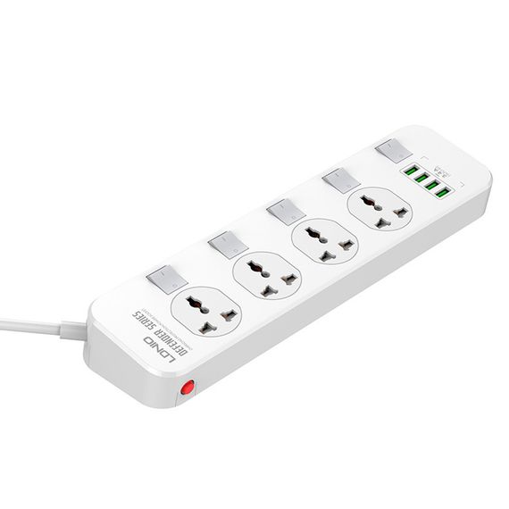 Сетевой фильтр LDNIO SC4408.4 Розетки+4 USB, 2м, сечение 3х0.75мм, White | Зображення 1
