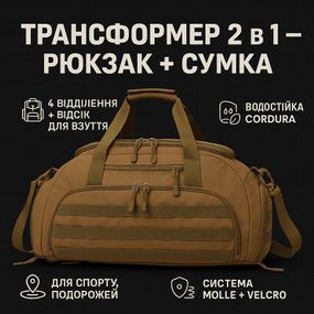 Дорожная тактическая сумка-трансформер – рюкзак + сумка через плечо ZG-71