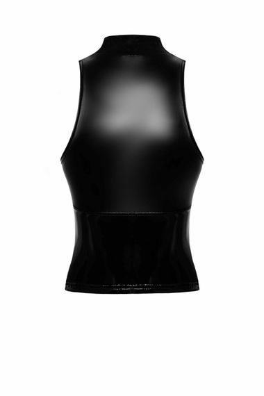 Топ Noir Handmade F324 Glam, L, black, халтер, на молнии, виниловые вставки, воротник-стойка | Зображення 4