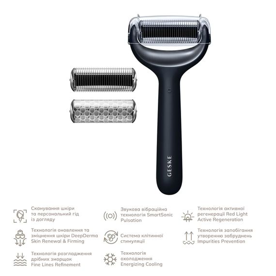 Електронний ролер для обличчя та тіла з мікроголками GESKE MicroNeedle Face&Body Roller 8в1 gray, Чорний | Зображення 1
