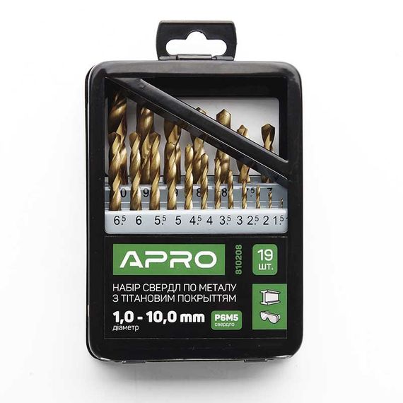 Набір свердел для металу Р6М5 титан метал бокс 1,0-10,0 мм 19 шт. APRO 8102081 | Зображення 2