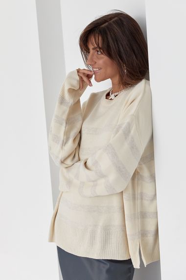 Кофта женская oversize в полоску - кремовый цвет, S (есть размеры) | Зображення 4