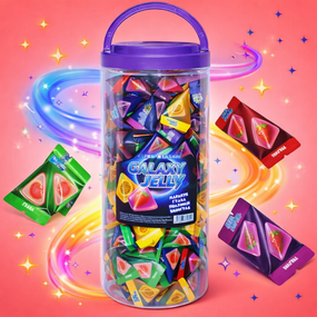Желейные конфеты Galaxy Jelly треугольники 160шт по 10г - фруктовый микс - мягкие жевательные в банке с ручкой