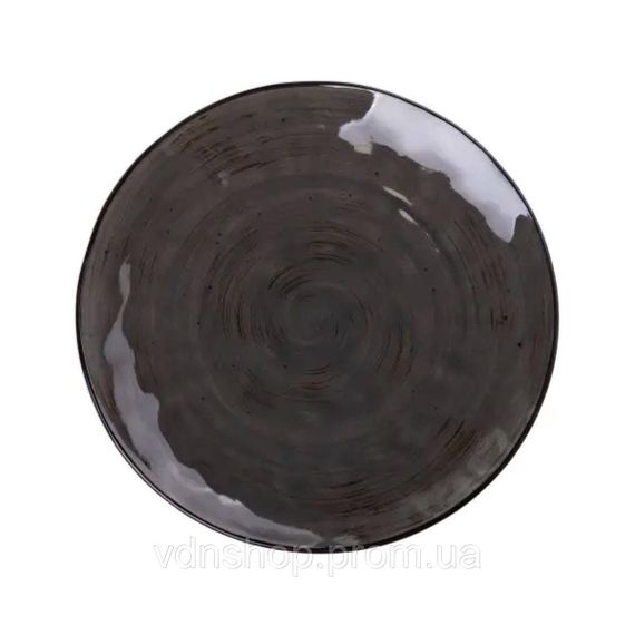 Тарелка сервировочная круглая 26 см плоская фарфоровая коричневая HP23393
