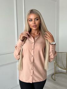 Женская блуза-рубашка на пуговицах с длинным рукавом на манжетах NA836 цвет бежевый, размер 42/44